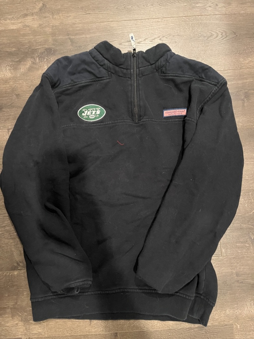 Vineyard Vines Black Half-Zip Pullover with Green Jets Patch